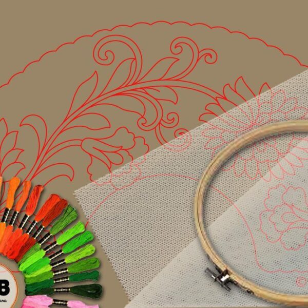 Abanico simbólico en bordado sobre tul – Patrón 08 en papel kraft y PDF