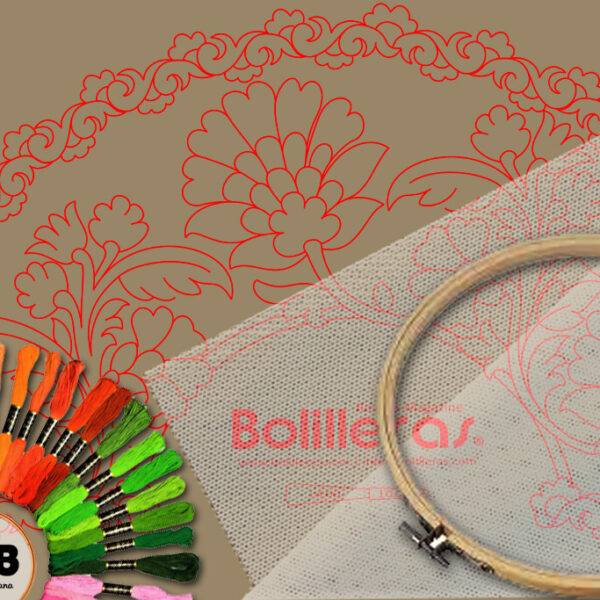 Abanico bordado en tul sobre papel kraft – Patrón 11 físico y electrónico