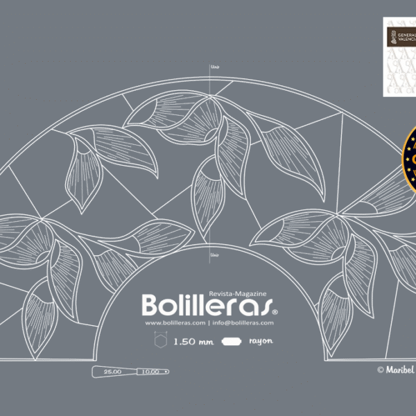 Patrón Bolilleras® Abanico Tul 02e – bordado en tul con técnica bordana