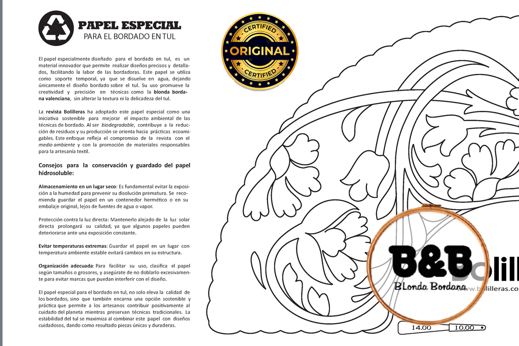 Patrón Bolilleras® Abanico 15 – bordado en tul sobre papel especial