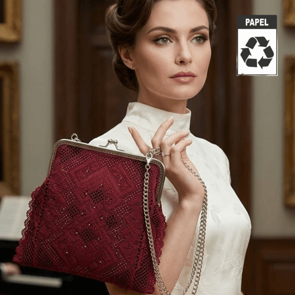 Bolso Torchon 03 – Patrón institucional en cartón kraft picado | Encaje de bolillos Bolilleras®